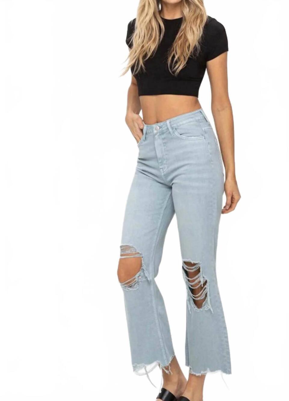 NEW VERVET BY FLYING MONKEY 90’s vintage crop flare jeans in cloud blue